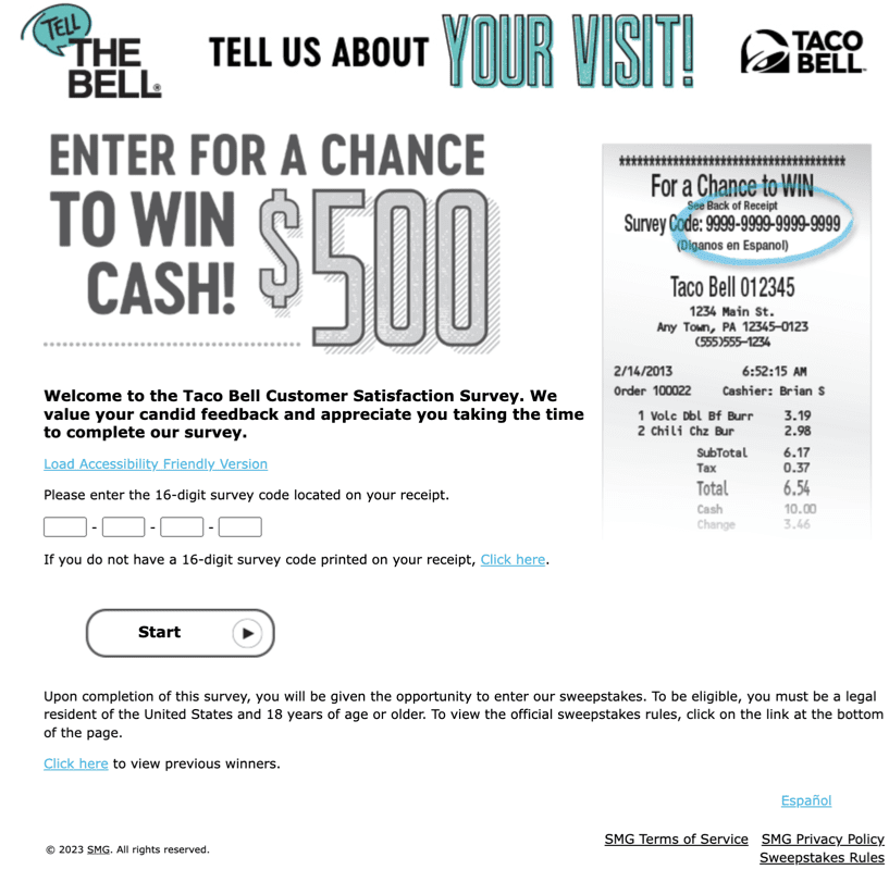 www.tellthebell.com website for Taco Bell Customer Feedback Survey