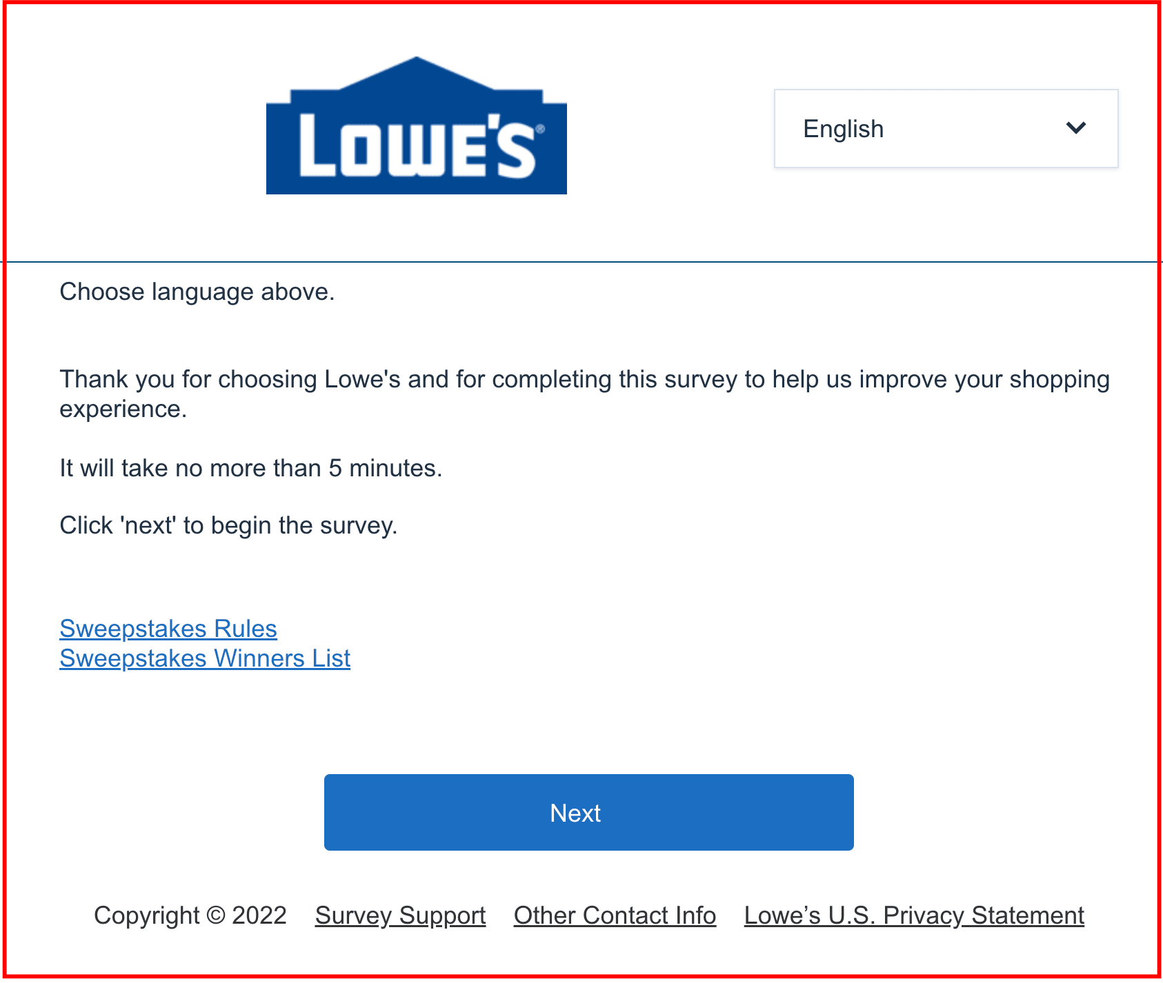 Participate in Lowes Survey at www.lowes.com/survey