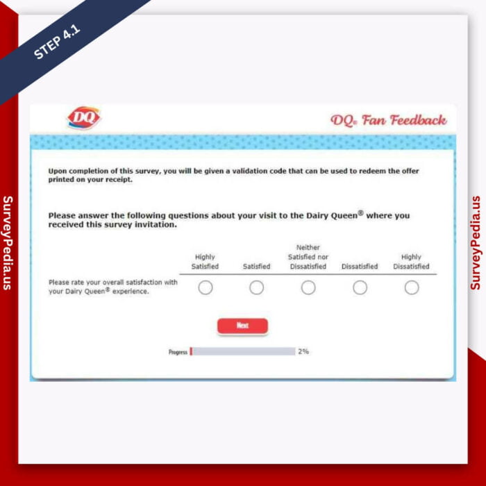 DQFanFeedback Survey Step 4.1: Rate your overall satisfaction level with the recent dairy queen experience.