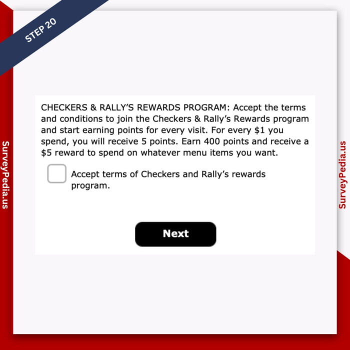 Step 20: Tick the option to accept the terms and conditions of this survey.